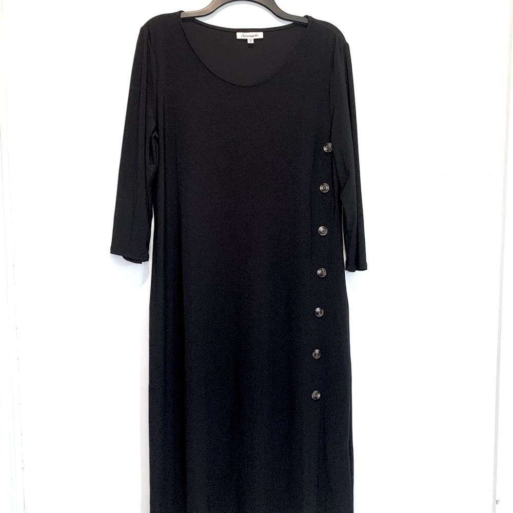 Serengeti Button Detail Black Midi Sheath Dress M/L